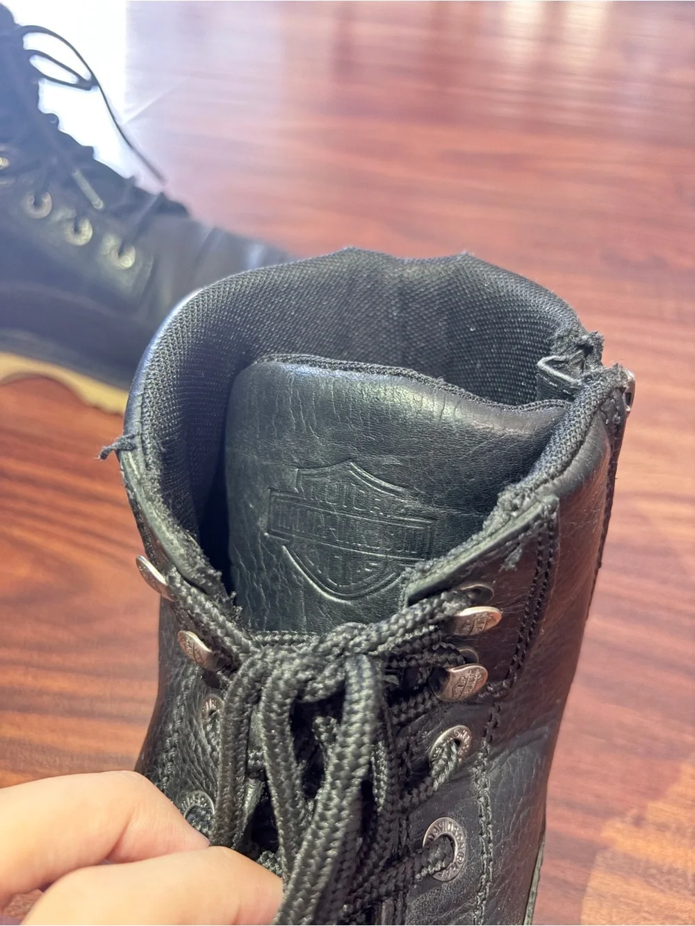 Harley-Davidson Black Leather Lace-Up Men's Boots with Cream Sole